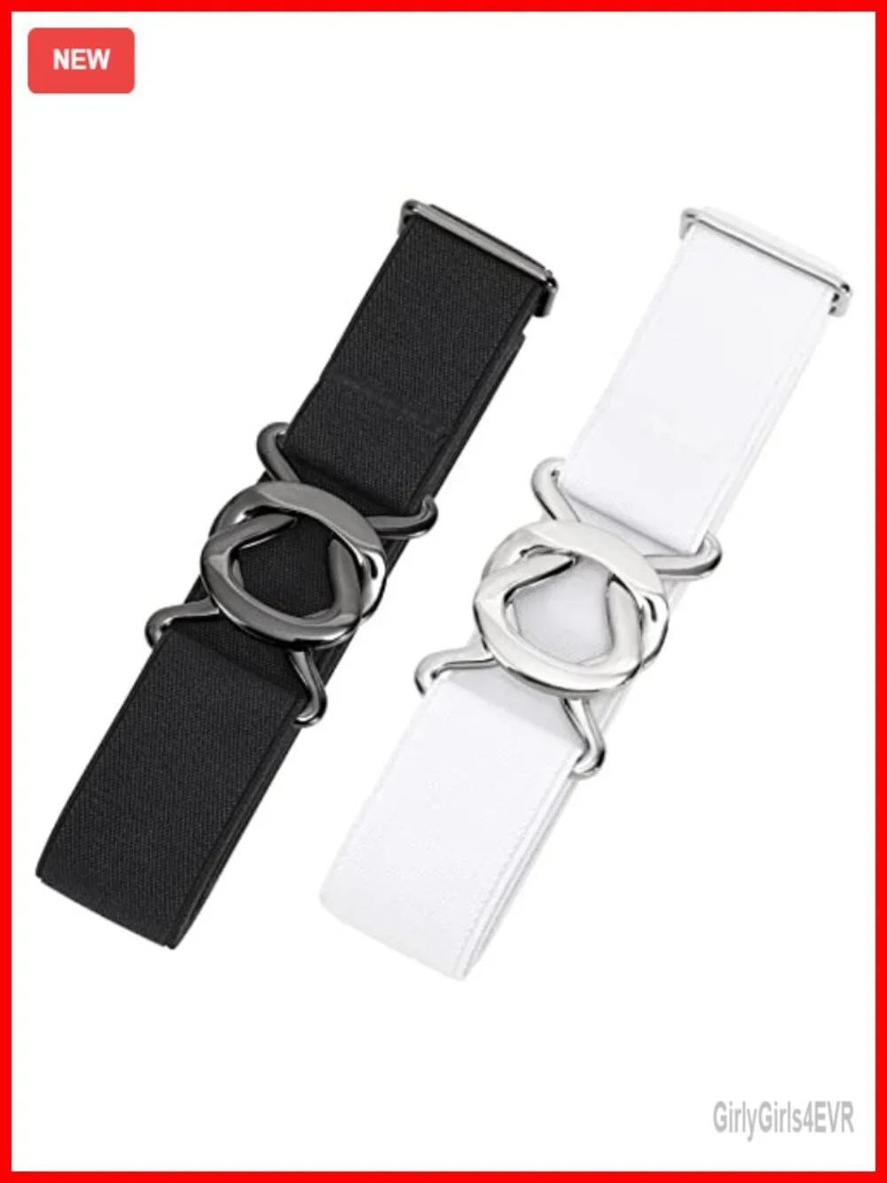 Women's No Show Stretch Belt 2-Pack Adjustable Elastic Waist Belt Flat Buckle